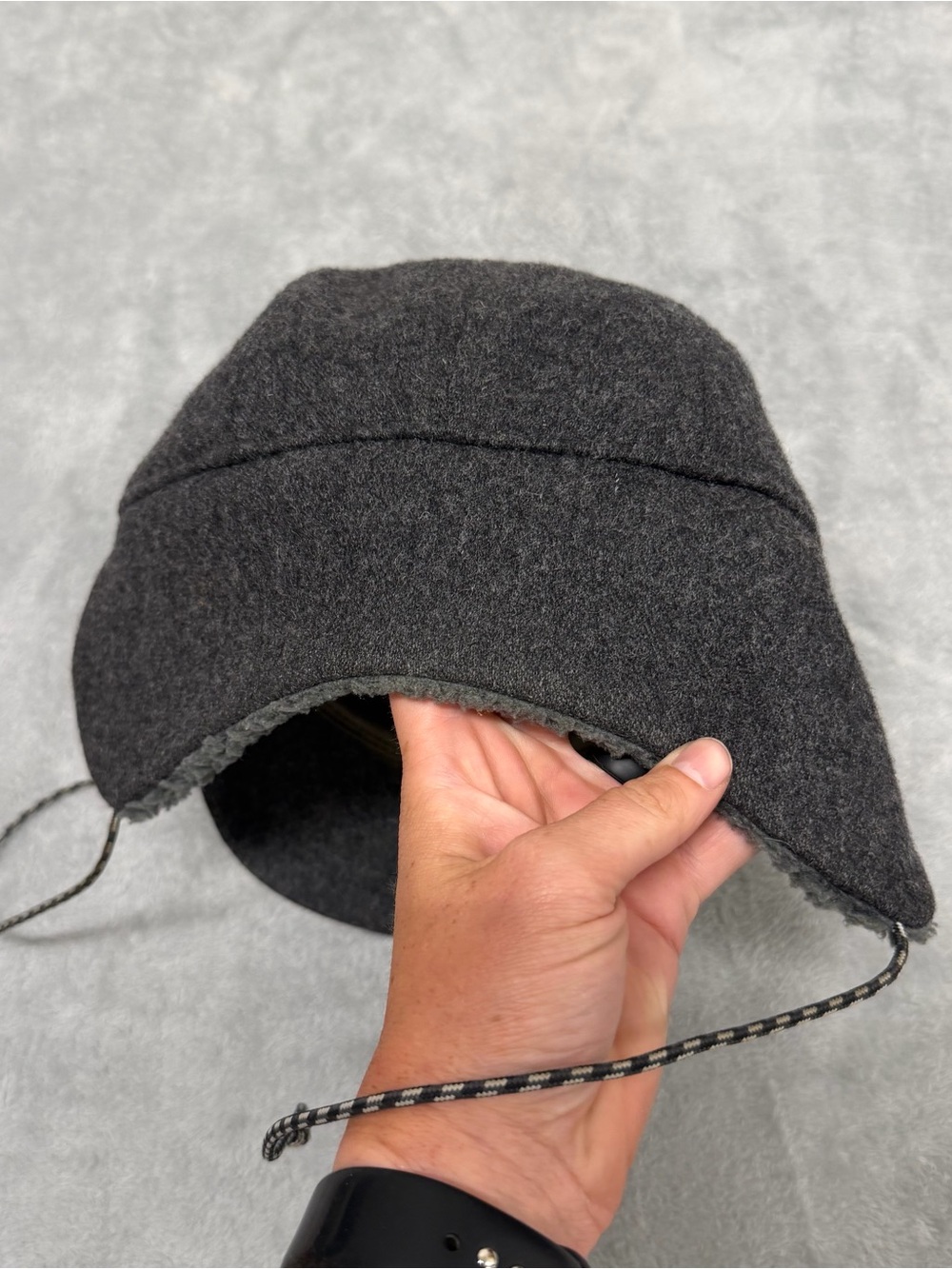 Patagonia Recycled Wool Ear Flap Cap Sherpa Cap Gray Outdoor Winter View 3